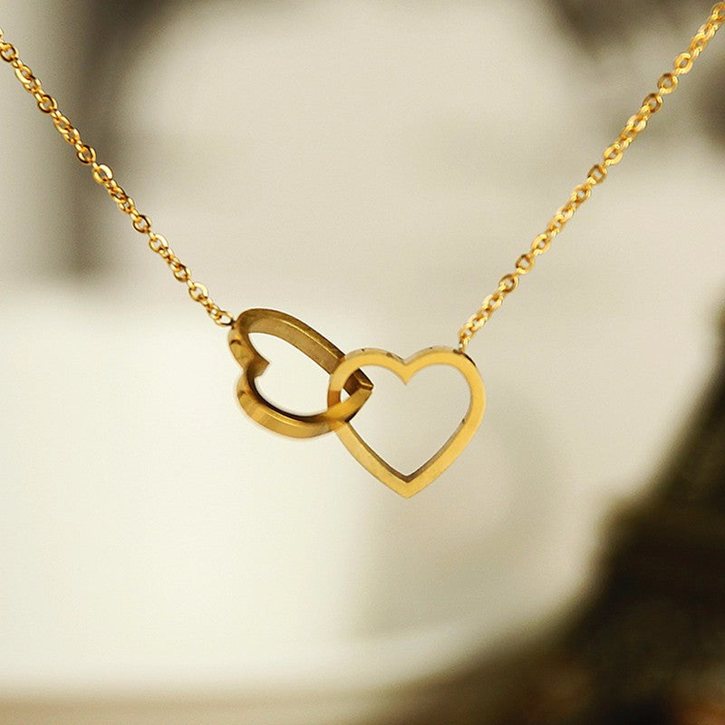 Double Heart Necklaces Pendants For Women Love jewellery Bridesmaid Gifts Stainless Steel Link Chain Bijoux Femme Collier Choker