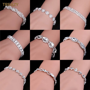 Luxury Crystal Bracelets For Women Silver Plated Rhinestone Charm Bracelets & Bangles Femme Bridal Wedding Jewelry Birthday Gift