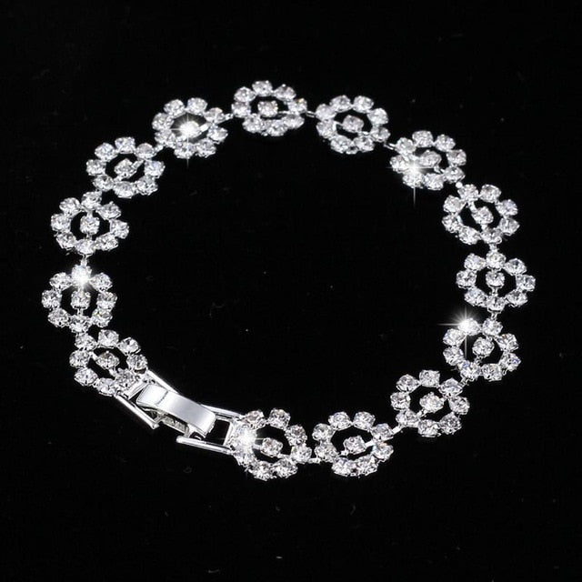 Luxury Crystal Bracelets For Women Silver Plated Rhinestone Charm Bracelets & Bangles Femme Bridal Wedding Jewelry Birthday Gift