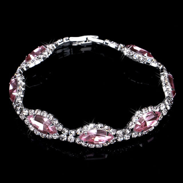 Luxury Crystal Bracelets For Women Silver Plated Rhinestone Charm Bracelets & Bangles Femme Bridal Wedding Jewelry Birthday Gift