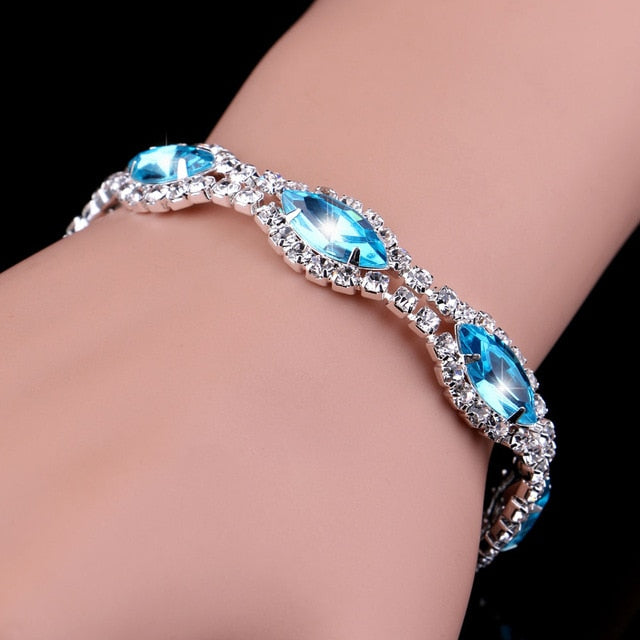 Luxury Crystal Bracelets For Women Silver Plated Rhinestone Charm Bracelets & Bangles Femme Bridal Wedding Jewelry Birthday Gift