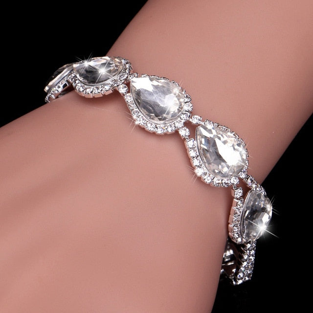 Luxury Crystal Bracelets For Women Silver Plated Rhinestone Charm Bracelets & Bangles Femme Bridal Wedding Jewelry Birthday Gift