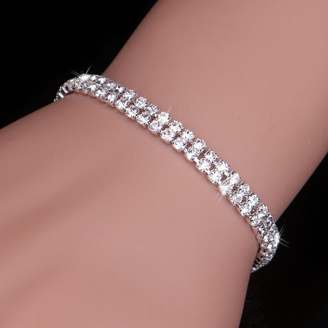 Luxury Crystal Bracelets For Women Silver Plated Rhinestone Charm Bracelets & Bangles Femme Bridal Wedding Jewelry Birthday Gift