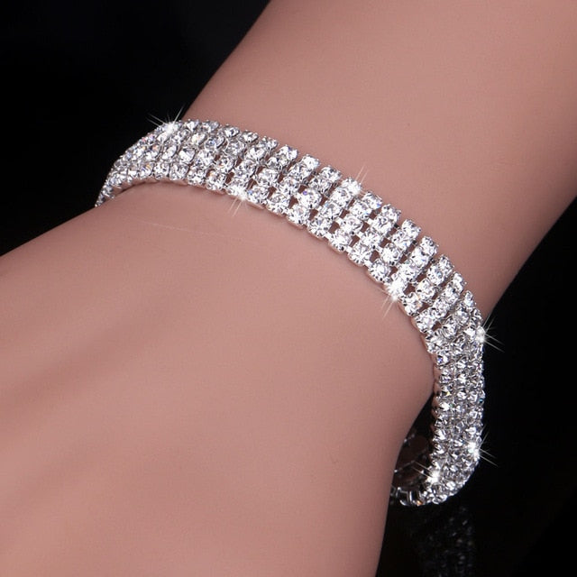 Luxury Crystal Bracelets For Women Silver Plated Rhinestone Charm Bracelets & Bangles Femme Bridal Wedding Jewelry Birthday Gift