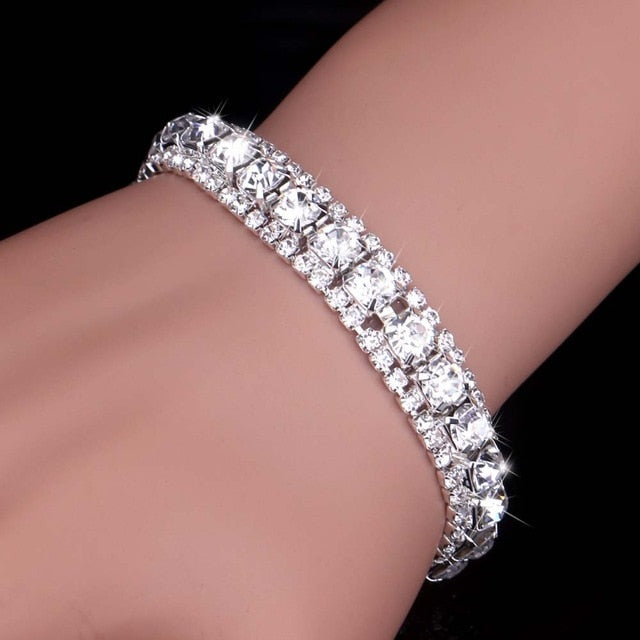 Luxury Crystal Bracelets For Women Silver Plated Rhinestone Charm Bracelets & Bangles Femme Bridal Wedding Jewelry Birthday Gift