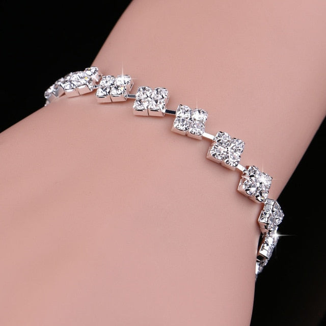 Luxury Crystal Bracelets For Women Silver Plated Rhinestone Charm Bracelets & Bangles Femme Bridal Wedding Jewelry Birthday Gift