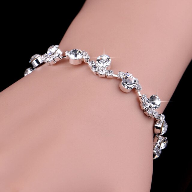 Luxury Crystal Bracelets For Women Silver Plated Rhinestone Charm Bracelets & Bangles Femme Bridal Wedding Jewelry Birthday Gift