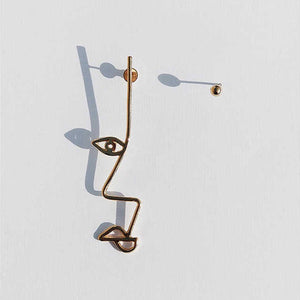 Asymmetrical Van Gogh Abstract Style Gold/Silver Face Stud Earrings For Women Chic Earrings boucles d'oreilles