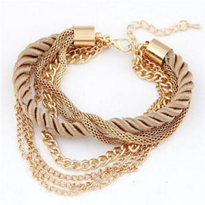 Free Shipping Fashion Multilayer Charm Bracelet Exaggerated Gold Chain Bracelet Femme High Quality Of Handwoven Rope Jewelry