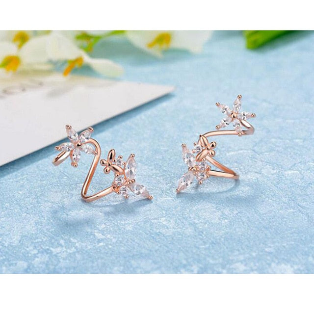 Anenjery 925 Sterling Silver Butterfly Shiny CZ Zircon Stud Earrings For Women pendientes oorbellen boucle d'oreille Gift S-E327