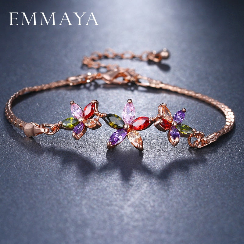 EMMAYA AAA CZ Crystal Flower Bracelet Femme Rose Gold Color Women Bracelets Chain Jewelry for Lady Lovers' Gift