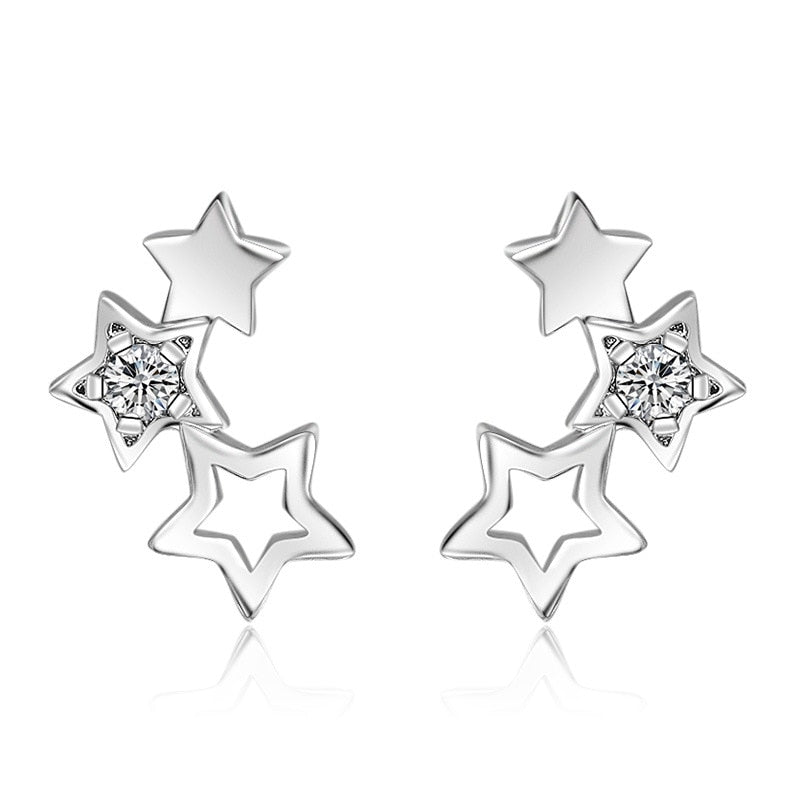 925 Sterling Silver Five Star Hollow ZirconStud Earrings For Women Gift Sterling-silver-jewelry Brincos boucle d'oreille VES6232