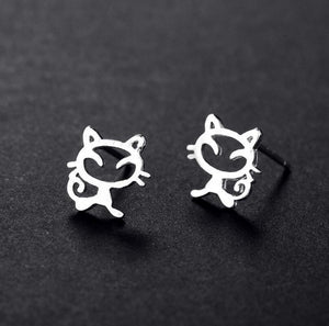 925 Sterling Silver Jewelry Fashion Hollow Smooth kitten Stud Earrings For Women Boucle d'oreille Pendientes VES6156