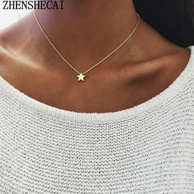 Tiny Heart Necklace for Women SHORT Chain Heart star Pendant Necklace Gift Ethnic Bohemian Choker Necklace drop shipping A64