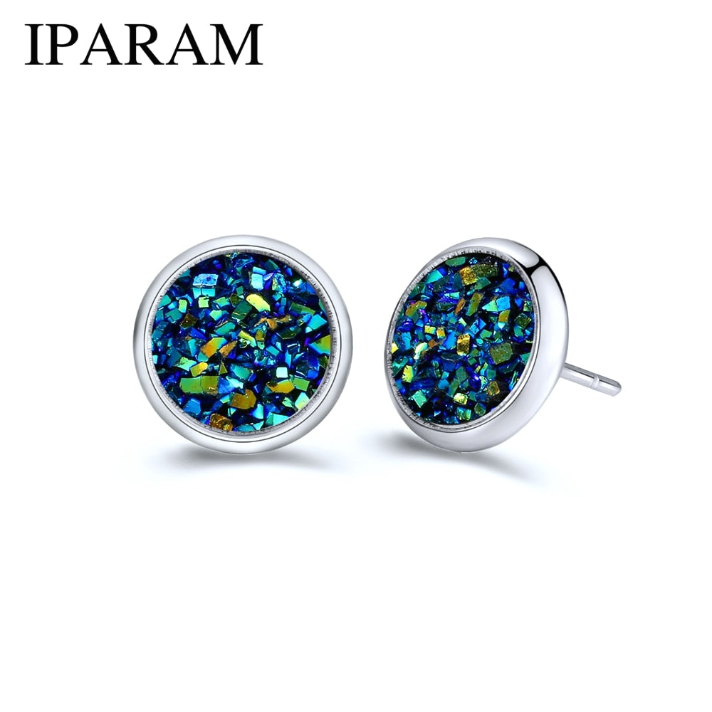 IPARAM Simple 1Pair 8MM Stainless steel Shiny Austrian Crystal Round Brincos Ear Studs Earrings For Girls Women boucle d'oreille