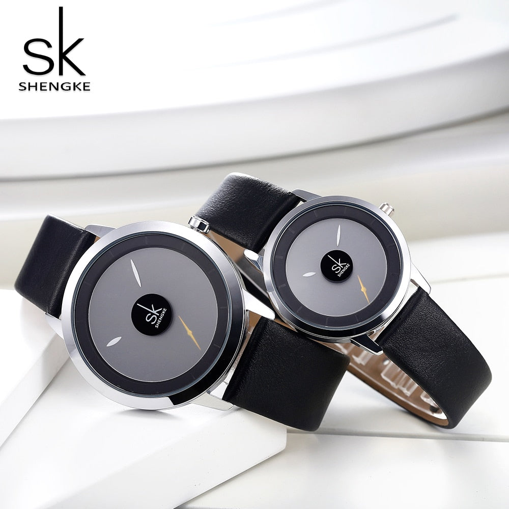 Shengke Couple Watches Fashion Quartz-Watch Women Wristwatch Clock Relojes Mujer Casual Ladies Watch Montre Femme Creative Dial