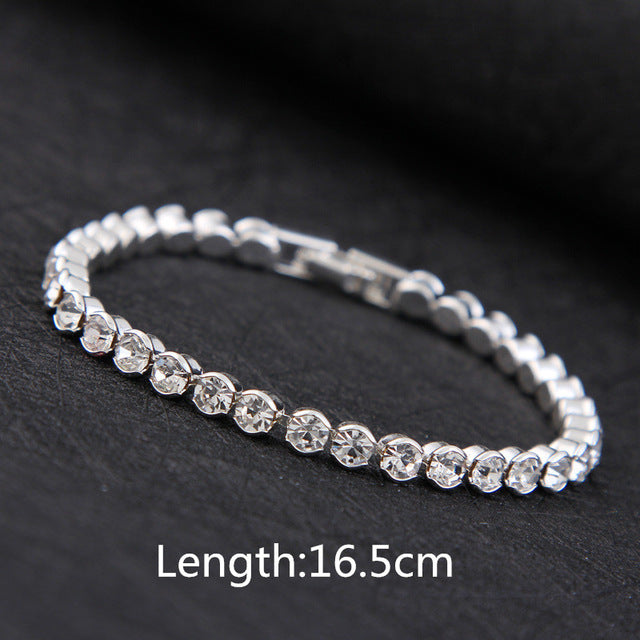 2018 New Luxury Shiny Austria Crystal Tennis Bracelets For Women Silver Gold Color Bangle Collier Femme Bridal Wedding Jewelry