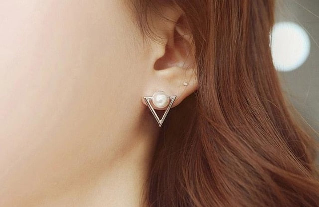 2018 Girl Simple Studs Earings Fashion Jewelry Triangle Pearl Earrings Brincos For Women Gold Perle Boucles D'oreilles Femmes