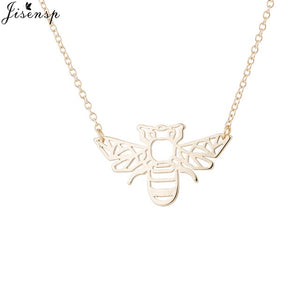 Jisensp Collier Femme Gold Chain Origami Polar Bear Necklace Women Jewelry Geometric Animal Bee Necklace Pendants Collares Gift