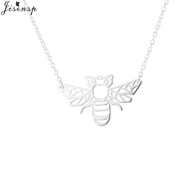 Jisensp Collier Femme Gold Chain Origami Polar Bear Necklace Women Jewelry Geometric Animal Bee Necklace Pendants Collares Gift