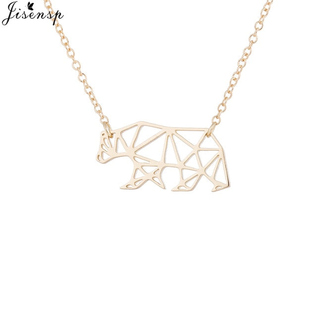 Jisensp Collier Femme Gold Chain Origami Polar Bear Necklace Women Jewelry Geometric Animal Bee Necklace Pendants Collares Gift