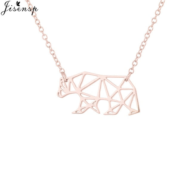 Jisensp Collier Femme Gold Chain Origami Polar Bear Necklace Women Jewelry Geometric Animal Bee Necklace Pendants Collares Gift