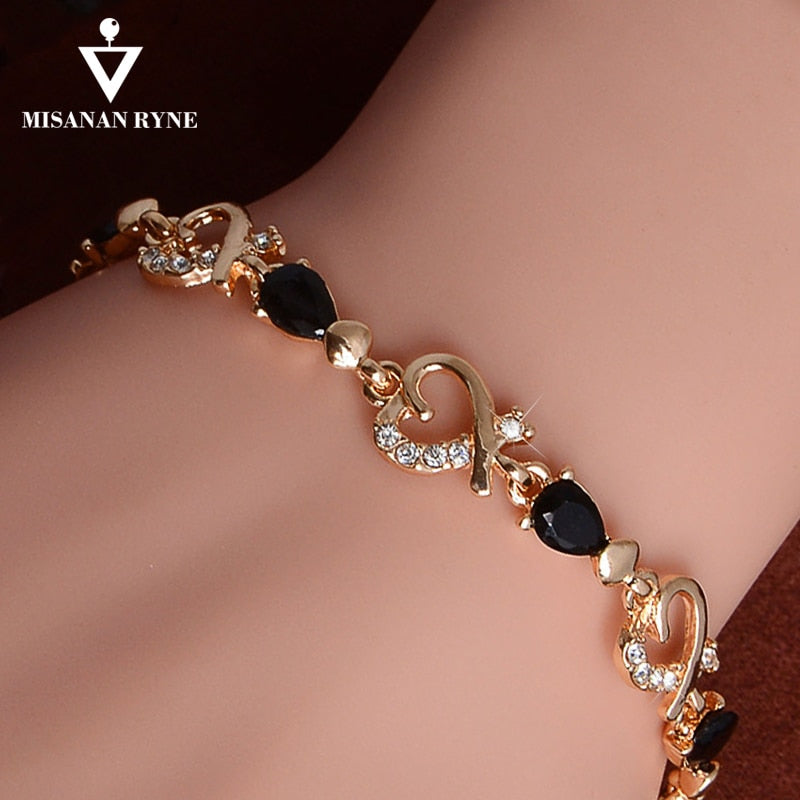 MISANANRYNE New 5 colors Beautiful Bracelet for Women Colorful Austrian Crystal Fashion Heart Chain Bracelet Wholesale