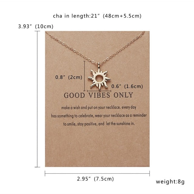 Fashion Gold-color Good Vibes Only Sun Necklaces & Pendants For Women Jewelry