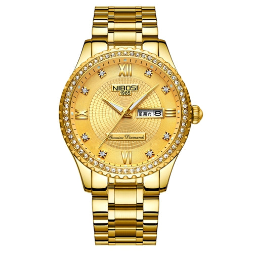 NIBOSI Couple Watch Women Men Luxury Crystal Quartz Wrist Watches Lovers Clock Week Date Gold Blue Montre Femme Relogio Feminino