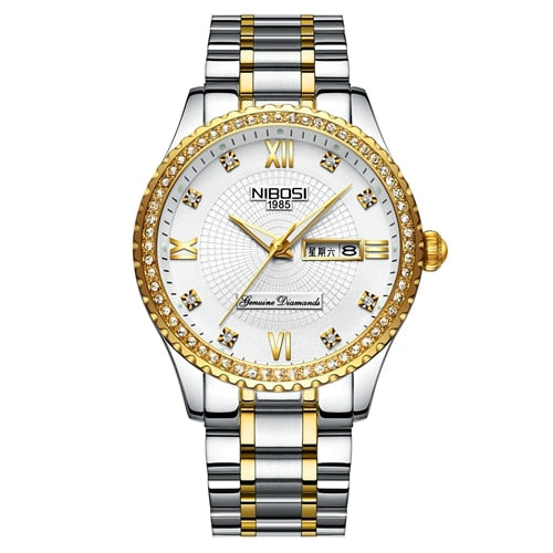 NIBOSI Couple Watch Women Men Luxury Crystal Quartz Wrist Watches Lovers Clock Week Date Gold Blue Montre Femme Relogio Feminino