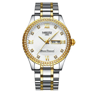 NIBOSI Couple Watch Women Men Luxury Crystal Quartz Wrist Watches Lovers Clock Week Date Gold Blue Montre Femme Relogio Feminino