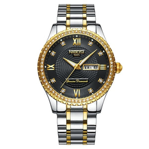 NIBOSI Couple Watch Women Men Luxury Crystal Quartz Wrist Watches Lovers Clock Week Date Gold Blue Montre Femme Relogio Feminino