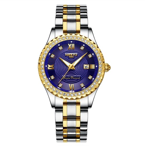 NIBOSI Couple Watch Women Men Luxury Crystal Quartz Wrist Watches Lovers Clock Week Date Gold Blue Montre Femme Relogio Feminino