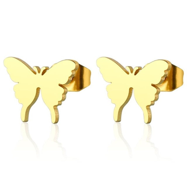 Jisensp Stainless Steel Butterfly Stud Earrings for Women Cute Animal Earrings Girls Kids Fashion Jewelry Gift boucle d'oreille