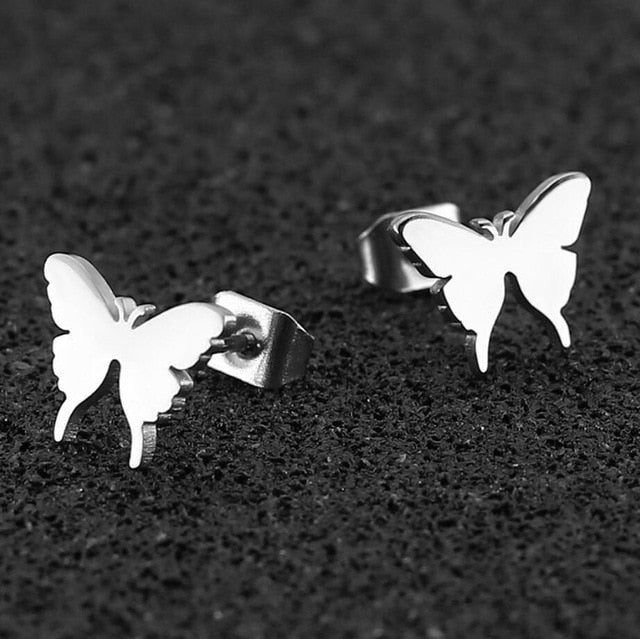 Jisensp Stainless Steel Butterfly Stud Earrings for Women Cute Animal Earrings Girls Kids Fashion Jewelry Gift boucle d'oreille