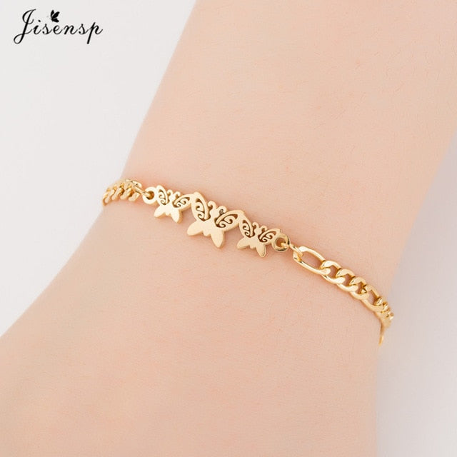 Jisensp Gold Stainless Steel Animal Bracelets for Women Everyday Jewellery Butterfly Charm Bracelet Femme Wedding Gift