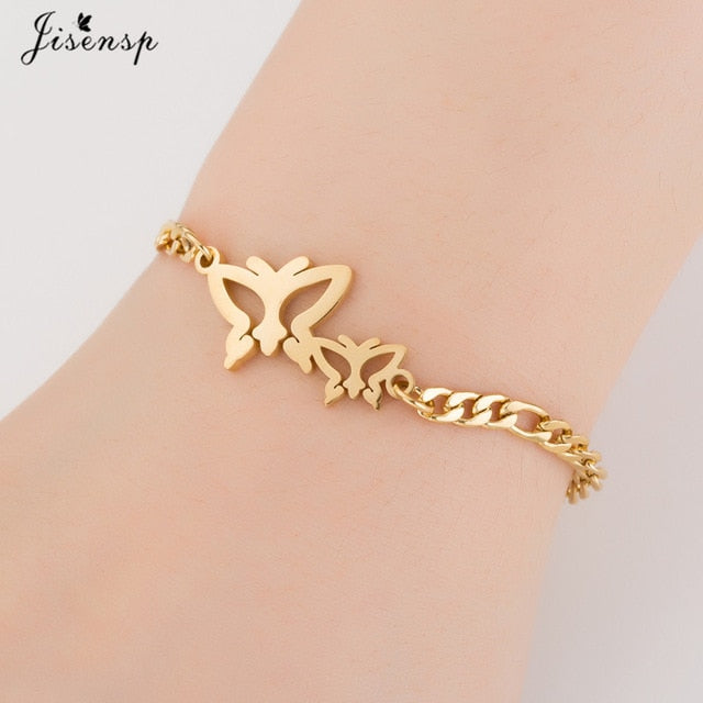 Jisensp Gold Stainless Steel Animal Bracelets for Women Everyday Jewellery Butterfly Charm Bracelet Femme Wedding Gift