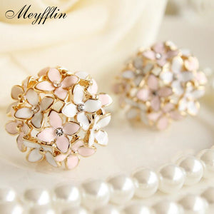 Stud Earrings for Women Female 2019 Boucle d'oreille Crystal Flower Clover Earring Gold Bijoux Jewelry Brincos Mujer