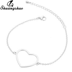 Shuangshuo Charm Heart Bracelets for Women Stainless Steel Bracelets Silver Jewelry Double Heart Pendant bangles Femme Gifts