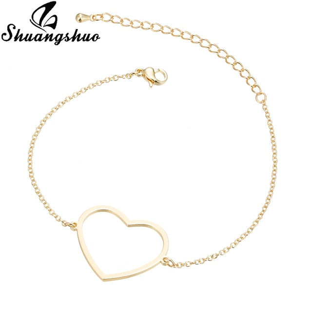 Shuangshuo Charm Heart Bracelets for Women Stainless Steel Bracelets Silver Jewelry Double Heart Pendant bangles Femme Gifts