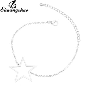 Shuangshuo Charm Heart Bracelets for Women Stainless Steel Bracelets Silver Jewelry Double Heart Pendant bangles Femme Gifts