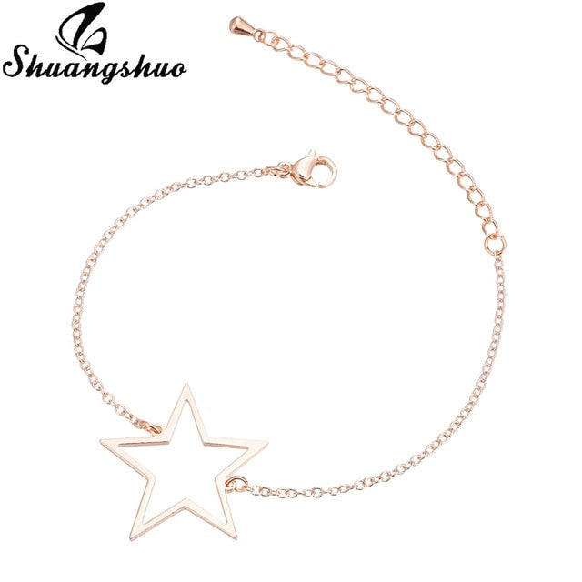 Shuangshuo Charm Heart Bracelets for Women Stainless Steel Bracelets Silver Jewelry Double Heart Pendant bangles Femme Gifts