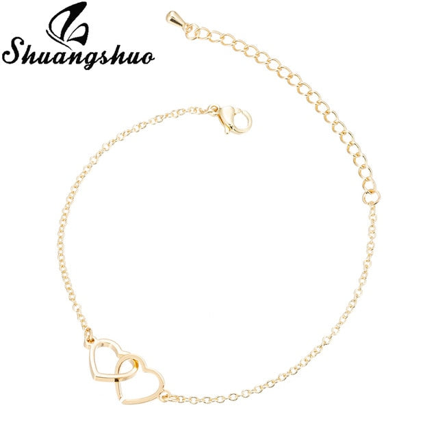 Shuangshuo Charm Heart Bracelets for Women Stainless Steel Bracelets Silver Jewelry Double Heart Pendant bangles Femme Gifts