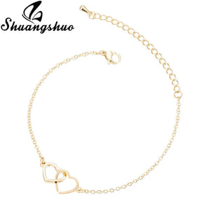 Shuangshuo Charm Heart Bracelets for Women Stainless Steel Bracelets Silver Jewelry Double Heart Pendant bangles Femme Gifts