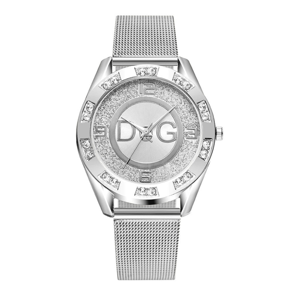 luxury watches for Women brands DQG Women Crystal Silver stainless steel Quartz Watch Lady Outdoor Sport Watch часы женские