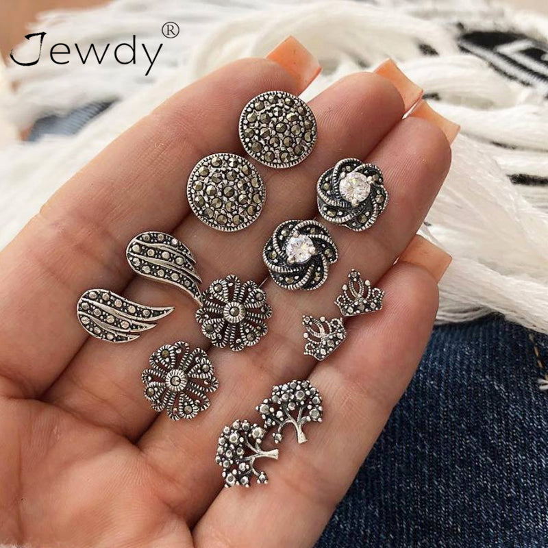 6 Pairs/set Boho mix Geometry Crystal Stud Earrings for Woman Boucle D'oreille Party Jewelry Dazzling Bijoux Earring Brincos