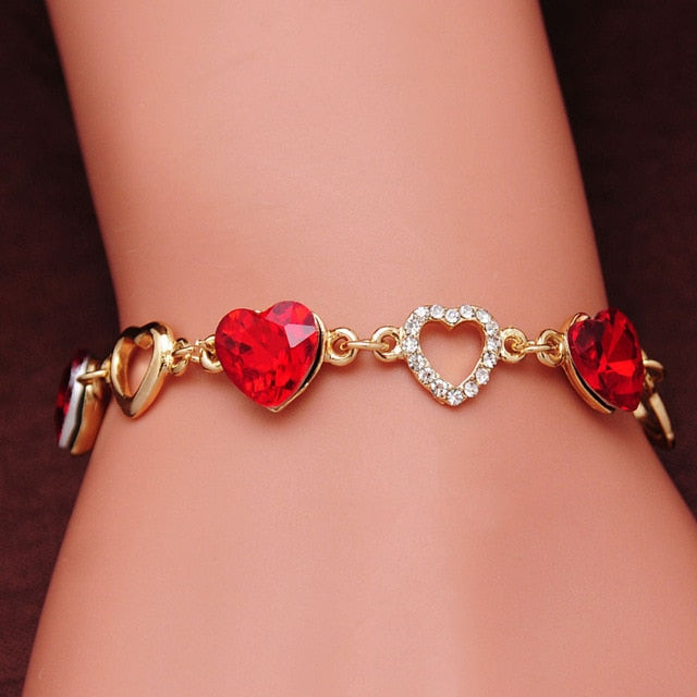 Guvivi Romantic Heart Bracelets for Women Gold Color Crystal Charm Bracelets Bangles Fashion Jewelry bracelet femme Bijoux