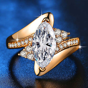 2017 Hot sale New Design Luxury Big Oval CZ Ring Golden Color Wedding ring  Fine Jewelry for Women Free Shipping Jewelry