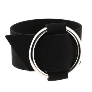 D&D Charm Wide Black Velvet Leather Bracelets Multicolor Metal Silver Big Circle Wrap Bracelet Femme Wristband Jewelry