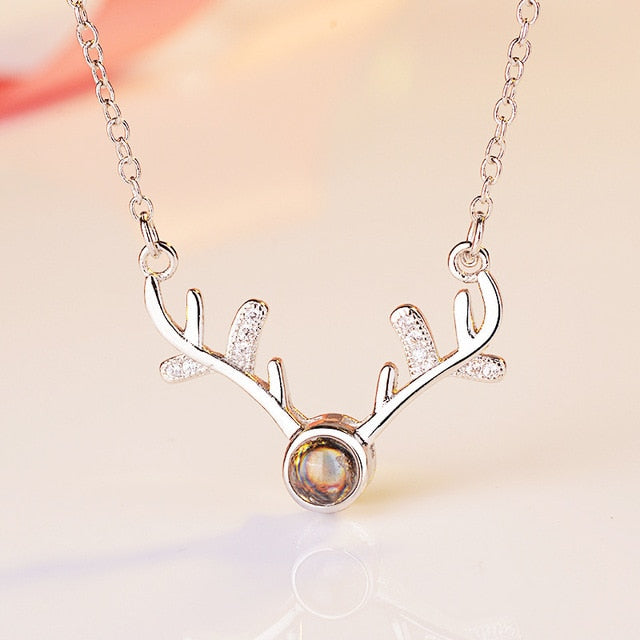 Love Heart Romantic Love Memory Wedding Necklace Rose Gold&Silver 100 languages I love you Projection Pendant Necklace